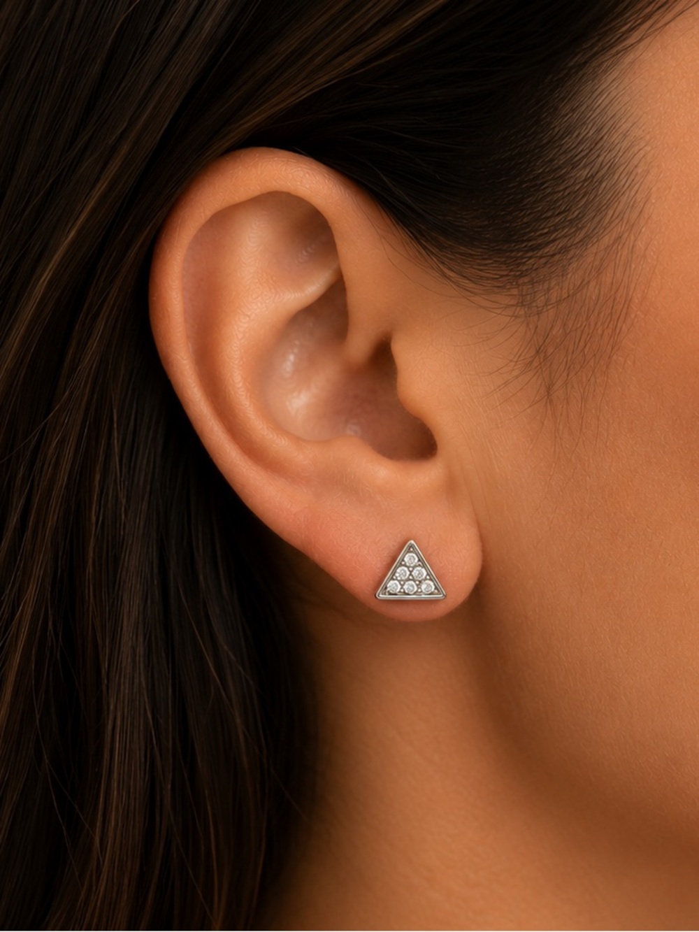 NEW - Classic Silver Triangle Stud Earrings w Sparkling Pave Crystals